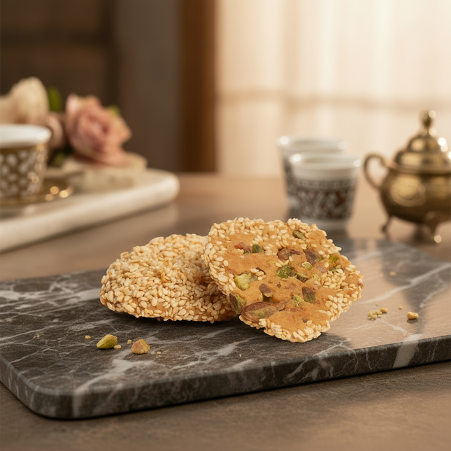 Sesam kakor med pistage (Barazek)