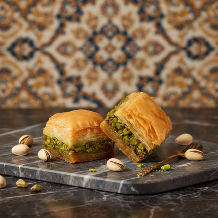 Turkish baklava with pistachio filling