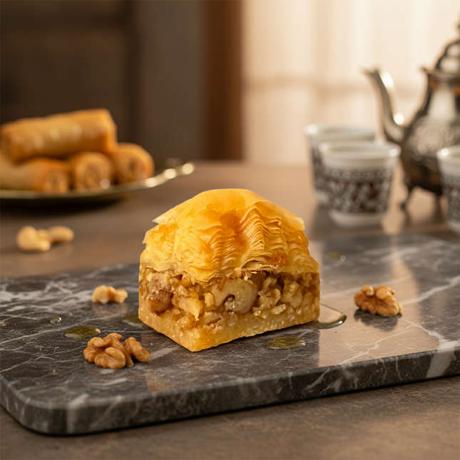 Turkish baklava with walnut filling